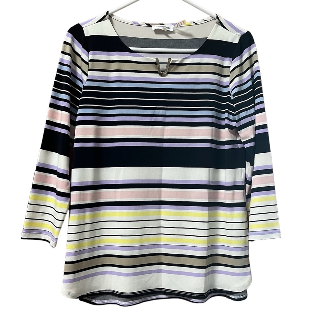 Calvin Klein Striped Women’s‎ Top 3/4 Sleeve Multicolor Sz S/P